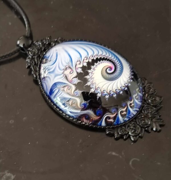 LJCN81 Grey Swirl Oval Necklace - Image 2