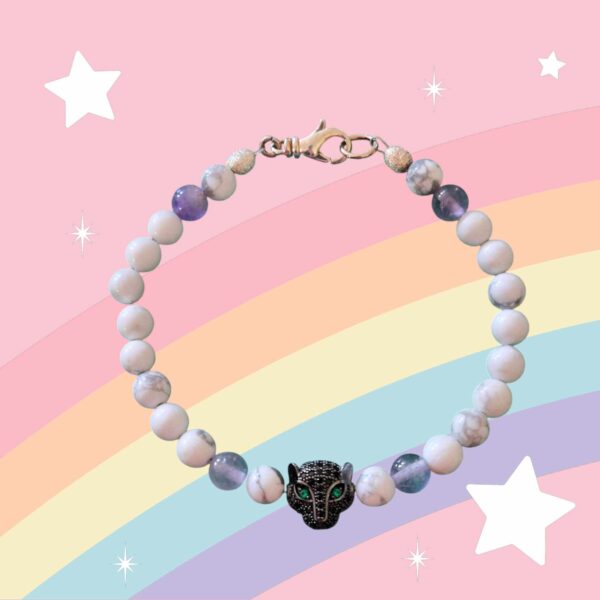 Howlite & Fluorite Girls Cat Bracelet