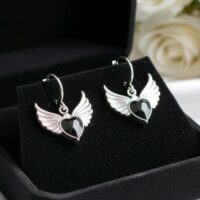 LJCE24 Black Heart Angel Wing Earrings