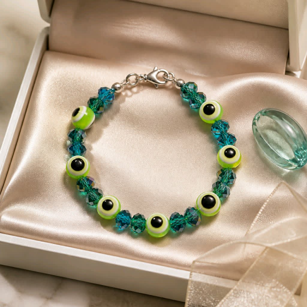 LJGB479 Green Evil Eye Beaded Bracelet - Image 2