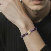 LJMG678 Gold Colored Lion Amethyst Bracelet