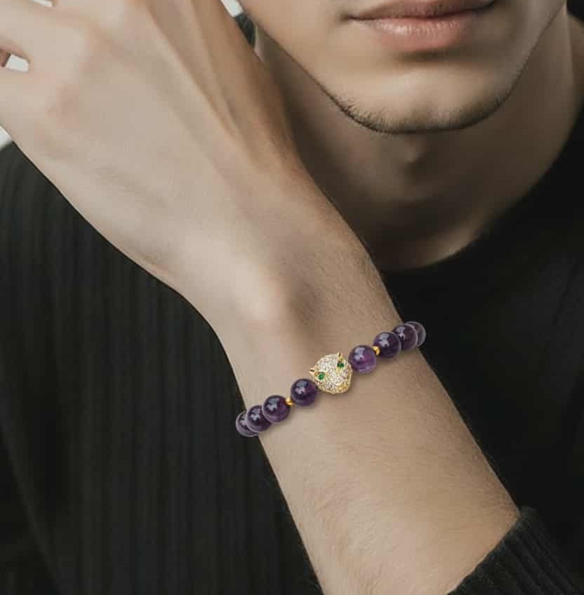 LJMG678 Gold Colored Lion Amethyst Bracelet