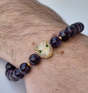 LJMG678 Gold Colored Lion Amethyst Bracelet - Image 2