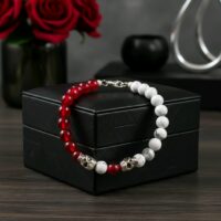LJMG345 Red Jade & Hewlett Skull Bracelet