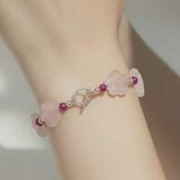 LJGB77 Pink Quartz Flowered Beaded Bracelet.