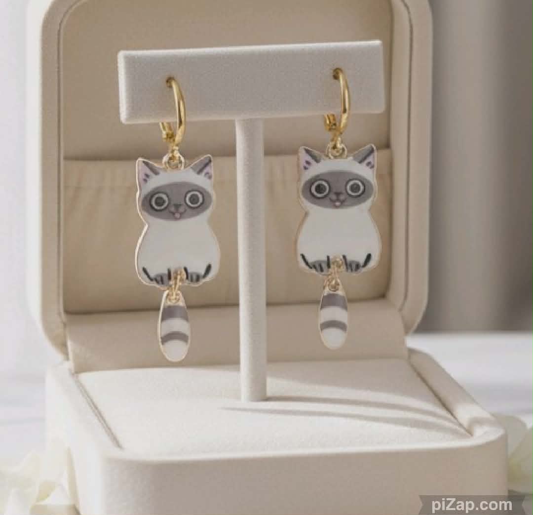 LJCE890 White Cat Dangling Earrings - Image 2