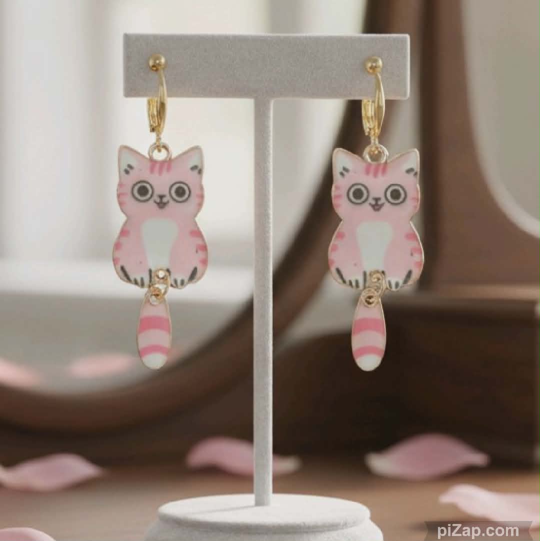 LJCE890 White Cat Dangling Earrings - Image 3
