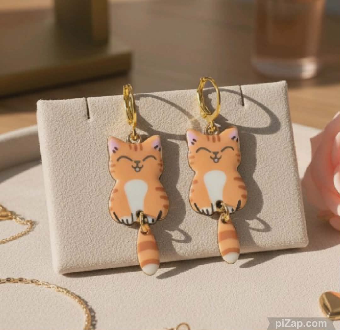 LJCE890 White Cat Dangling Earrings - Image 4