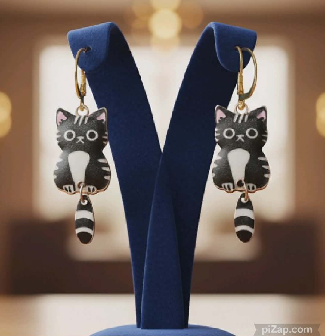 LJCE890 White Cat Dangling Earrings - Image 5