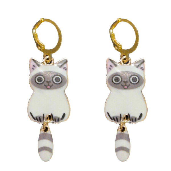 LJCE890 White Cat Dangling Earrings