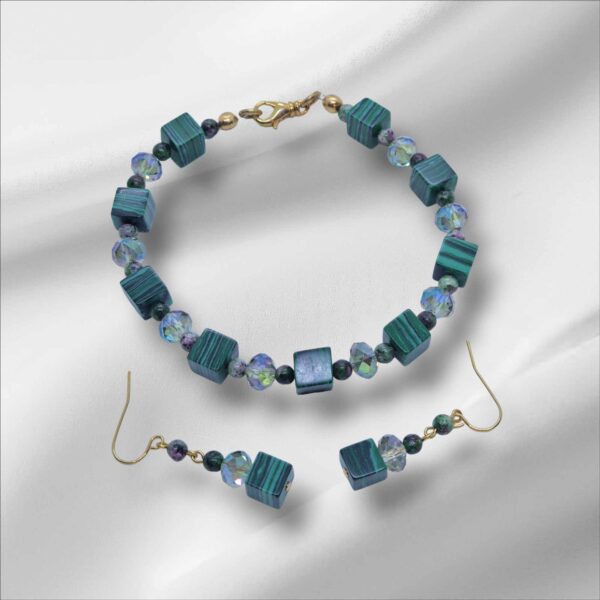 LJGS396 Malachite, Agate & Crystal Bracelet Set.