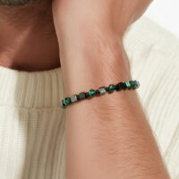 LJMG56285 Mens Green & Black Glass Crystal Bracelet