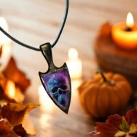 LJGN69 Blue Skull Sword Costume Necklace