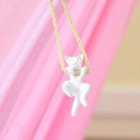 LJCN32 White Swinging Cat Necklace