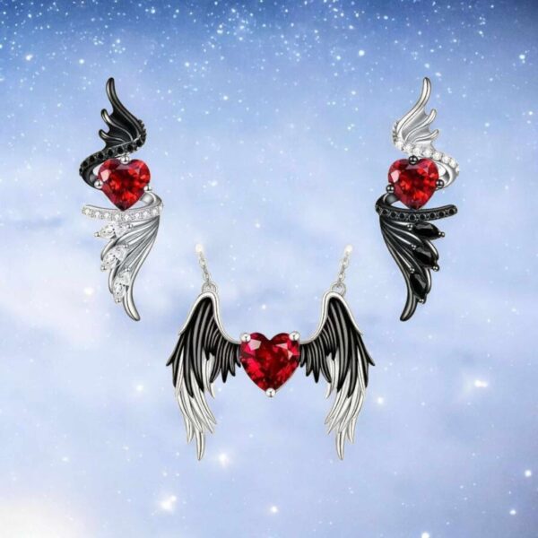 LJCS457 Heart Bat Wing Necklace Set