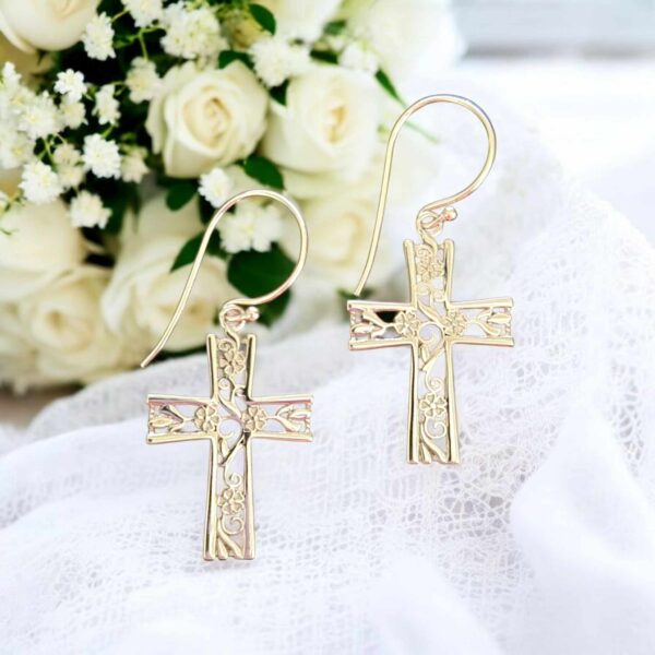 Sterling Silver Flower Cross Earrings