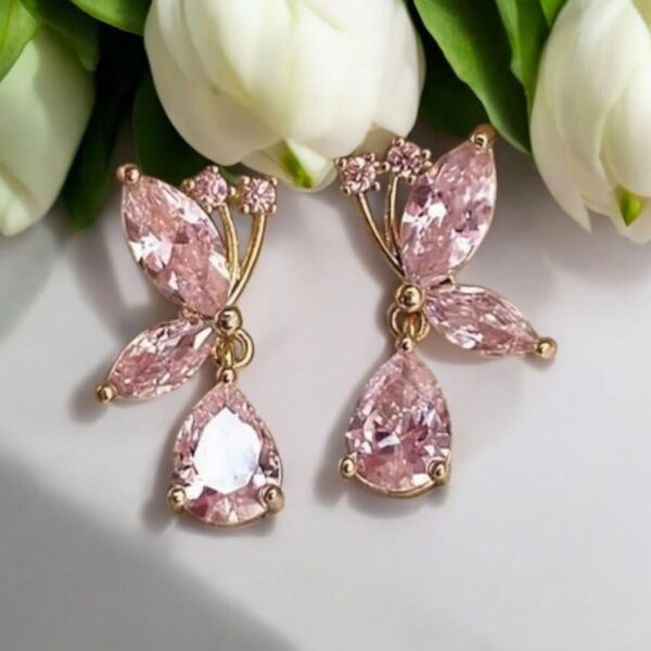LJCE651 Pink Glass Crystal Butterfly Earrings