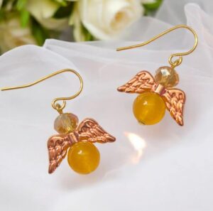 LJGE400 Yellow Jade Angel Earrings - Image 2