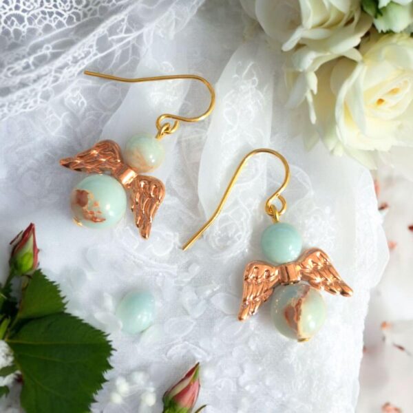 LJGE592 Blue Sandstone Angel Earrings