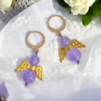 LJGE468 Purple Jade Angel Earrings