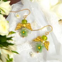 LJGE503 Green Millefiori Angel Earrings