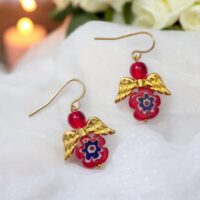 LJGE3432 Red Millefiori Angel Earrings