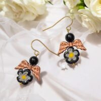 LJGE409 Black Millefiori Angel Earrings