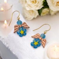 LJGE400 Blue Millefiori Angel Earrings