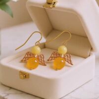 LJGE400 Yellow Jade Angel Earrings