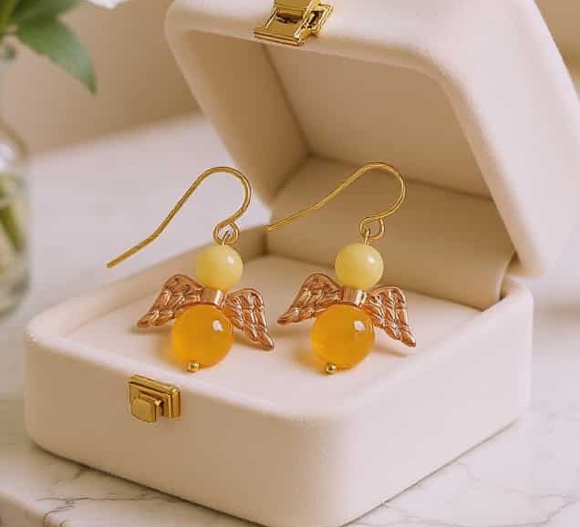 LJGE400 Yellow Jade Angel Earrings