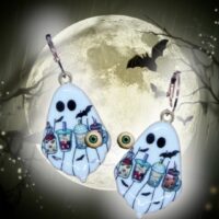 LJH6 Ghost Holding Drinks Earrings