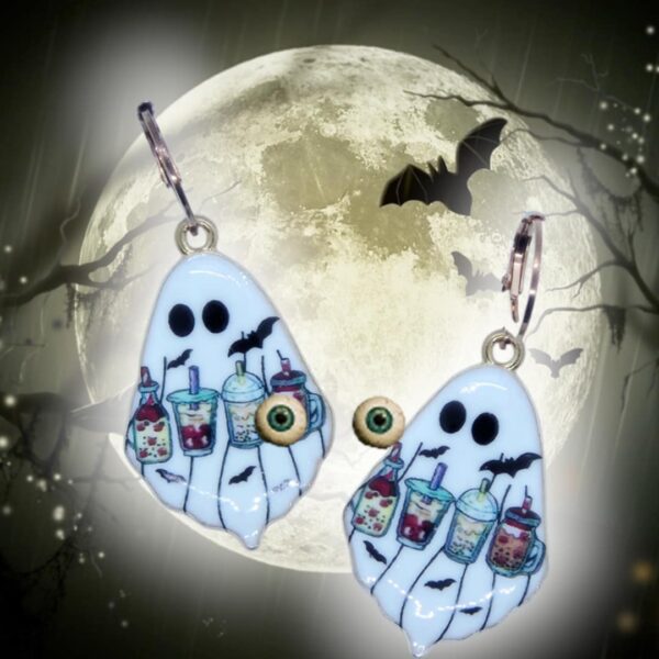 LJH6 Ghost Holding Drinks Earrings