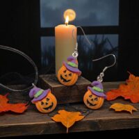 LJHG12 Purple Hat Halloween Pumpkin Necklace Set.