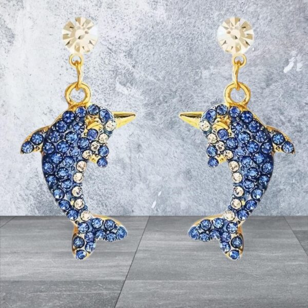 LJCE Blue Dolphin Glass Crystal Costume Earrings