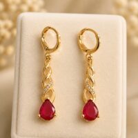 LJGPJ15 Red Tear Drop Earrings