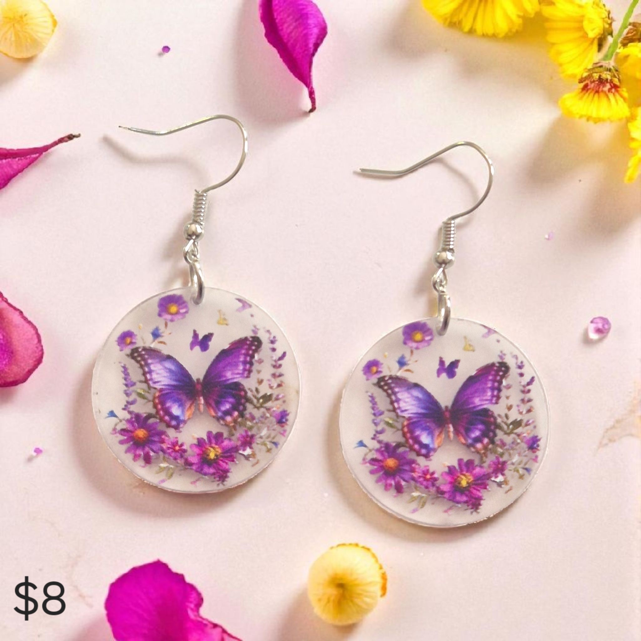 LJCE81 Round Butterfly Drop Earrings