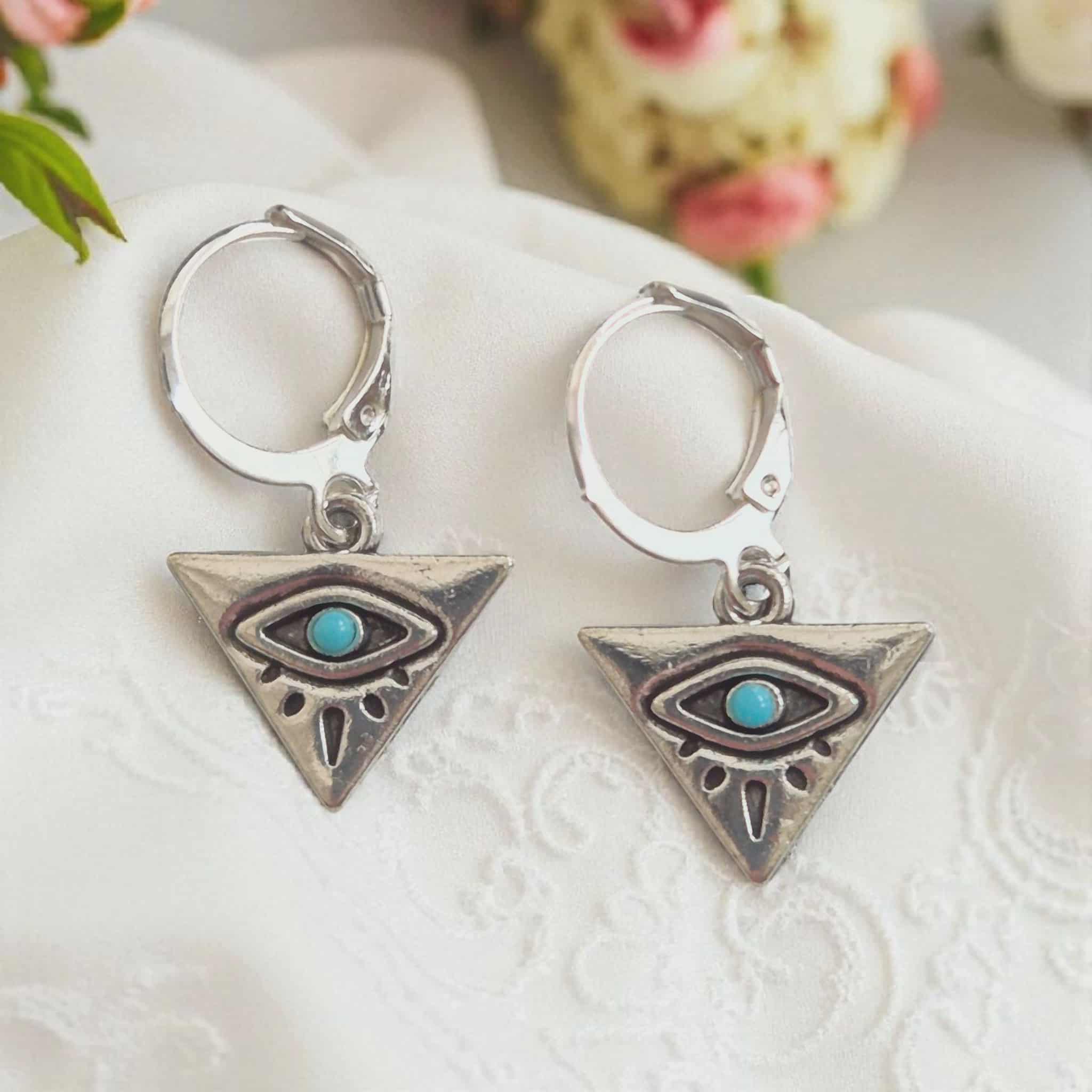 LJCE567 Evil Eye Triangle Drop Earrings