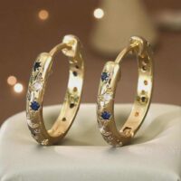 LJCE90 Blue & Clear Star Hoop Earrings