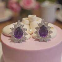 LJGPE45 Purple Tear Drop Stud Earrings