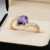 LJPR78 Gold Plated Purple & Clear Crystal Ring
