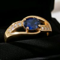 LJGPR989 Blue Glass Crystal Ring