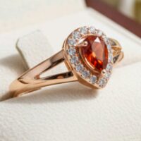LJPR596 Red Glass Crystal Tear Drop Ring