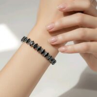 LJCB659 Black Glass Crystal Tennis Bracelet.