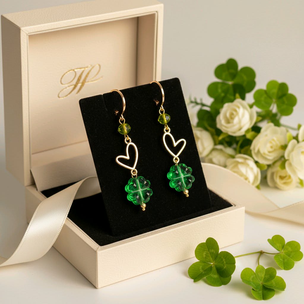 LJSPD3 Heart Clover Drop Earrings - Image 2