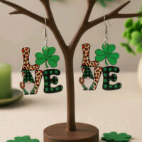 LJSPDG1 Green Clover LOVE Earrings
