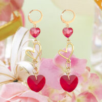 LJCE300 Triple Red Drop Heart Earrings