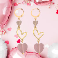 LJCE301 Pink Quartz Drop Heart Earrings