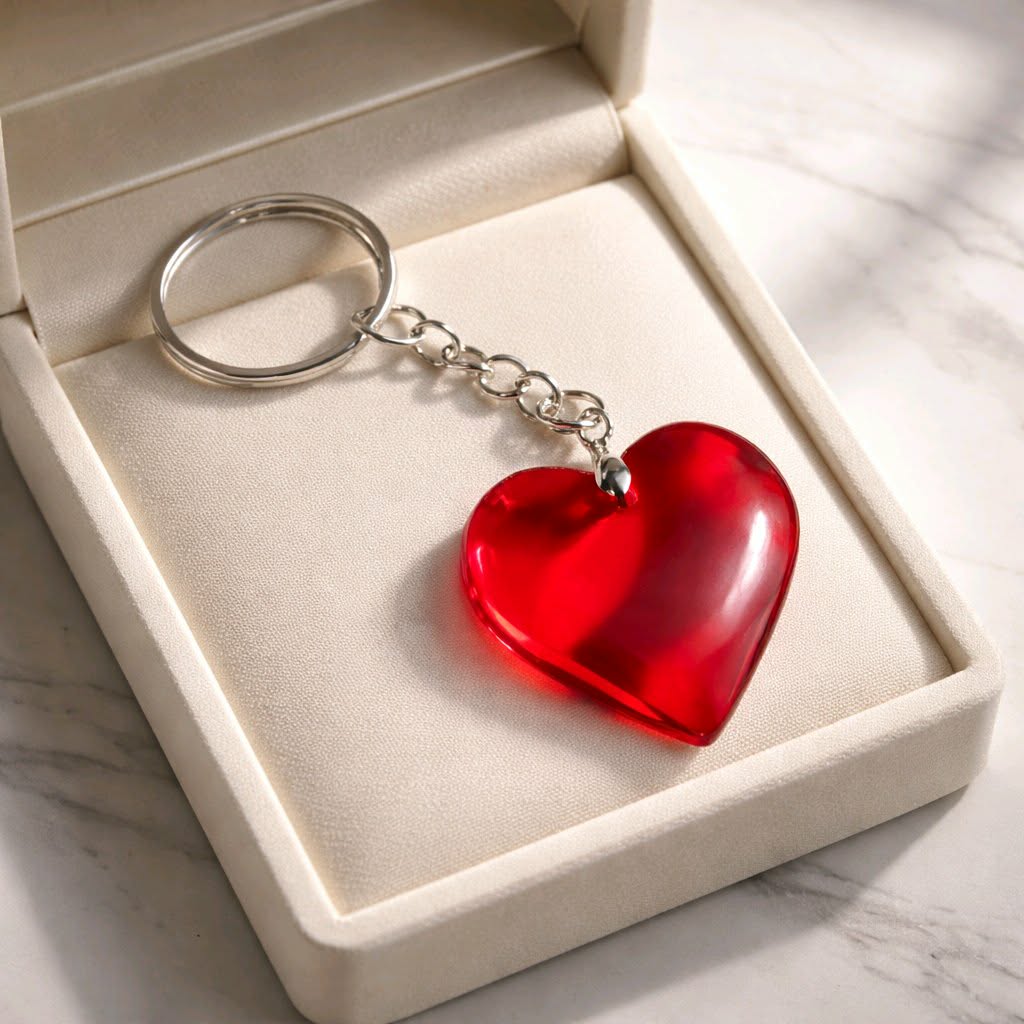 LJKR2 Red Glass Heart Keyring