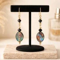 LJGE3056 Oval Paua Shell Drop Earrings