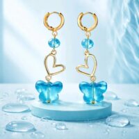 LJGE333 Blue Crystal Butterfly Earring Drops
